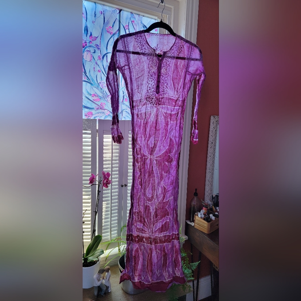 Beach cover gauzey maxi batik print dress